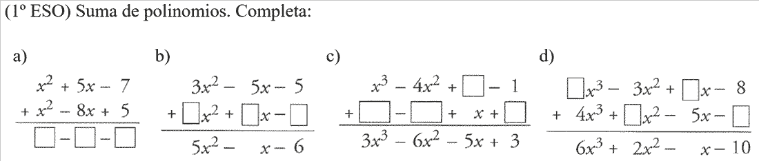 EJERCICIO POLINOMIOS ejercicio polinomios: